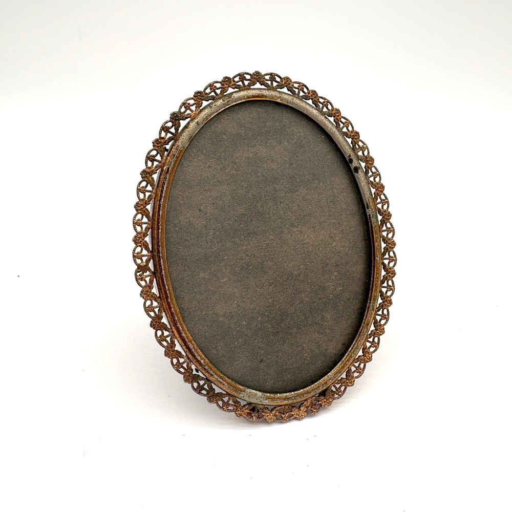 Vintage Filigree Brass Oval Picture Frame Ornate Lace Victorian Style Decor